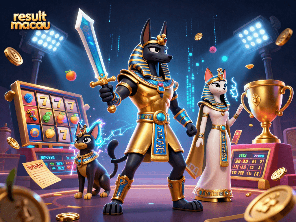 Hasil macau simbol keberuntungan dalam slot, menandai kemenangan di kasino.