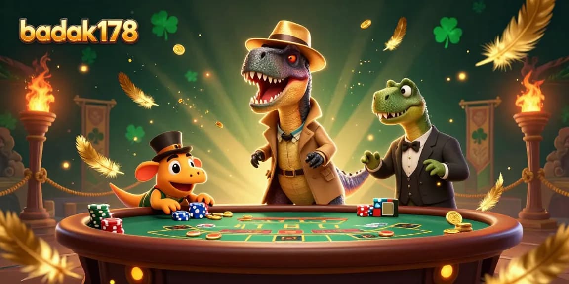 Experience exciting gameplay at badak178 with a velociraptor card counter amidst vibrant casino action.