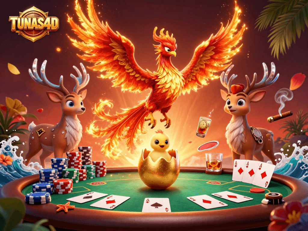 TUNAS4D showcases an exhilarating clash of luck and strategy in a vibrant casino scene.