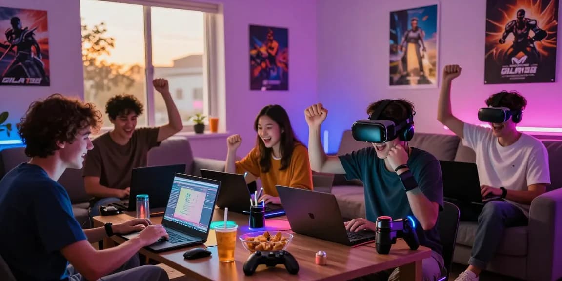 GILA 138 tampilan suasana bermain game online dengan teman-teman di ruang tamu yang nyaman.