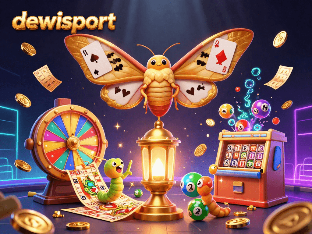 Engage in fun gaming excitement with dewisport's vibrant 3D casino illustration featuring lottery elements.
