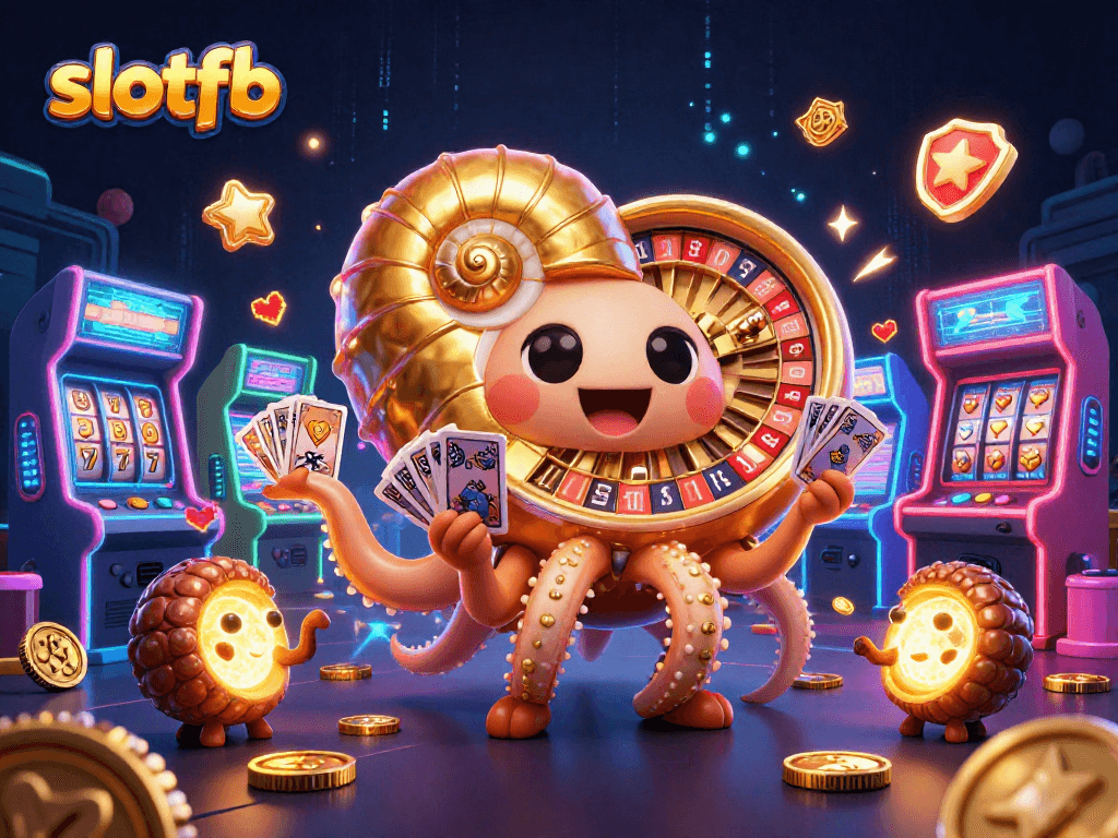 Experience thrilling games at slotfb with a dazzling 3D illustration showcasing excitement and casino ambiance.