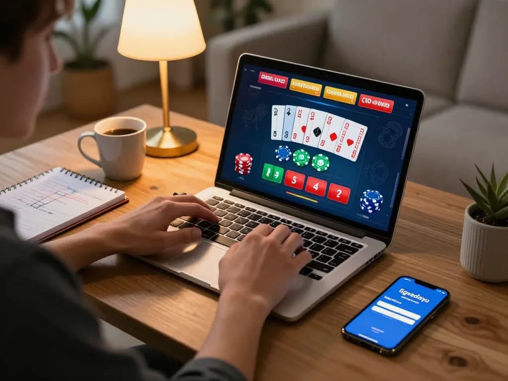 Player engaging with ligasedayu login for strategic blackjack in a cozy home setting.