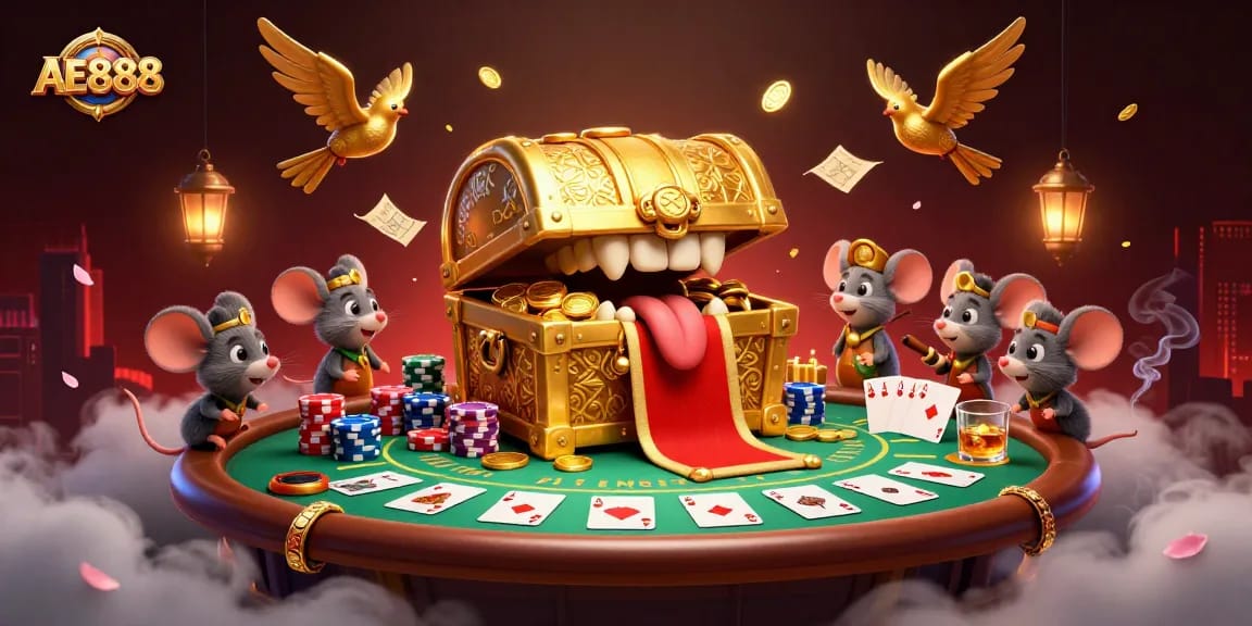 Engage with AE888's thrilling treasures, featuring poker elements and dynamic mouse adventurers.