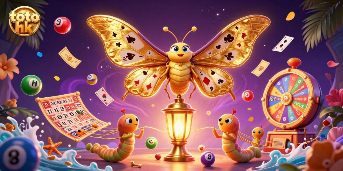 Permainan toto hk yang menarik dengan elemen lotere dan momen beruntung dalam ilustrasi 3D.