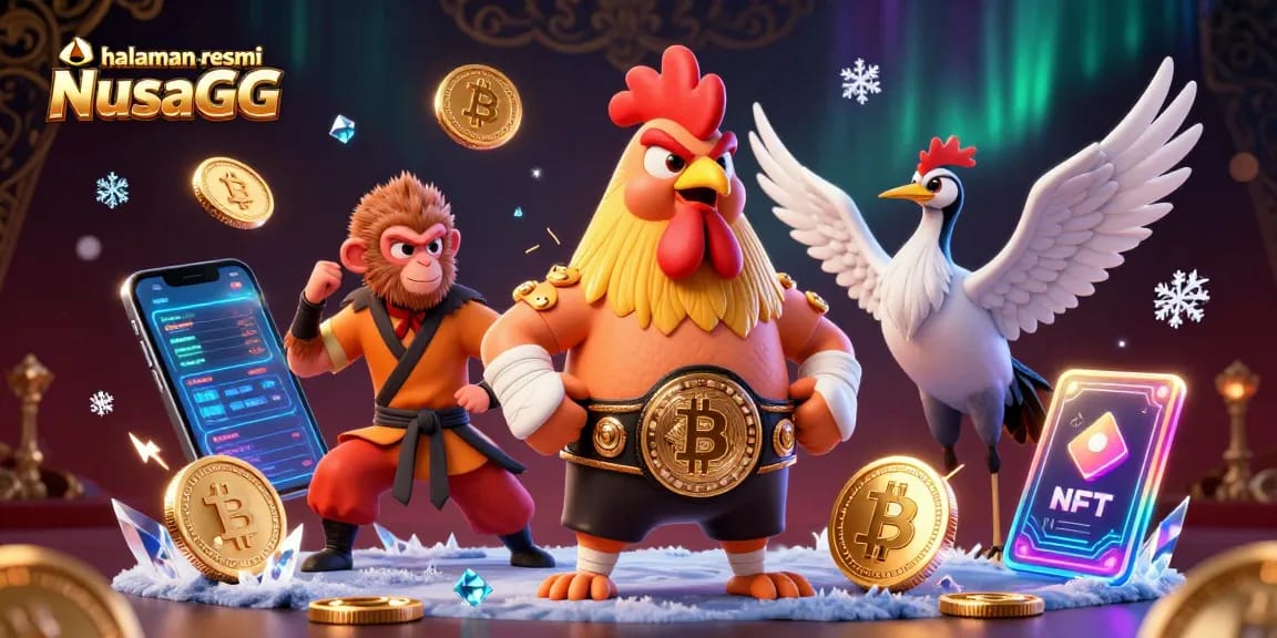 Win big on halaman resmi NusaGG with a vibrant 3D cockfighting scene highlighting action and thrill.