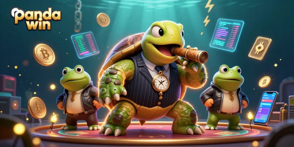 Experience panda win excitement with a massive snapping turtle mobster in a vibrant casino