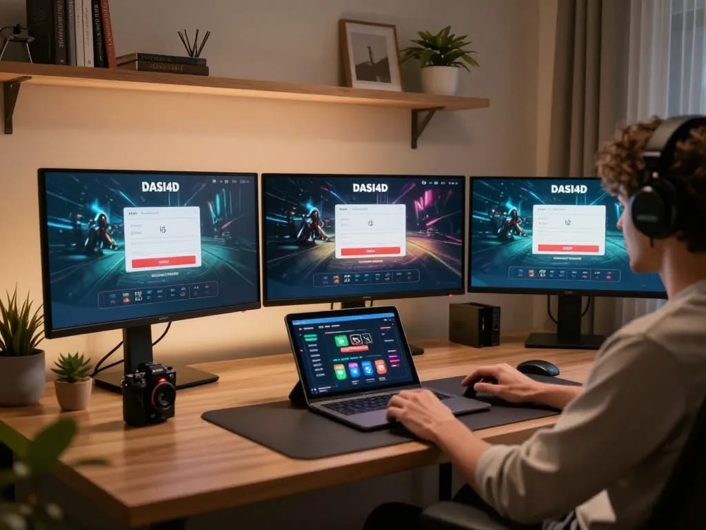 Layar login DASI4D ditampilkan di berbagai perangkat untuk pengalaman permainan online yang imersif