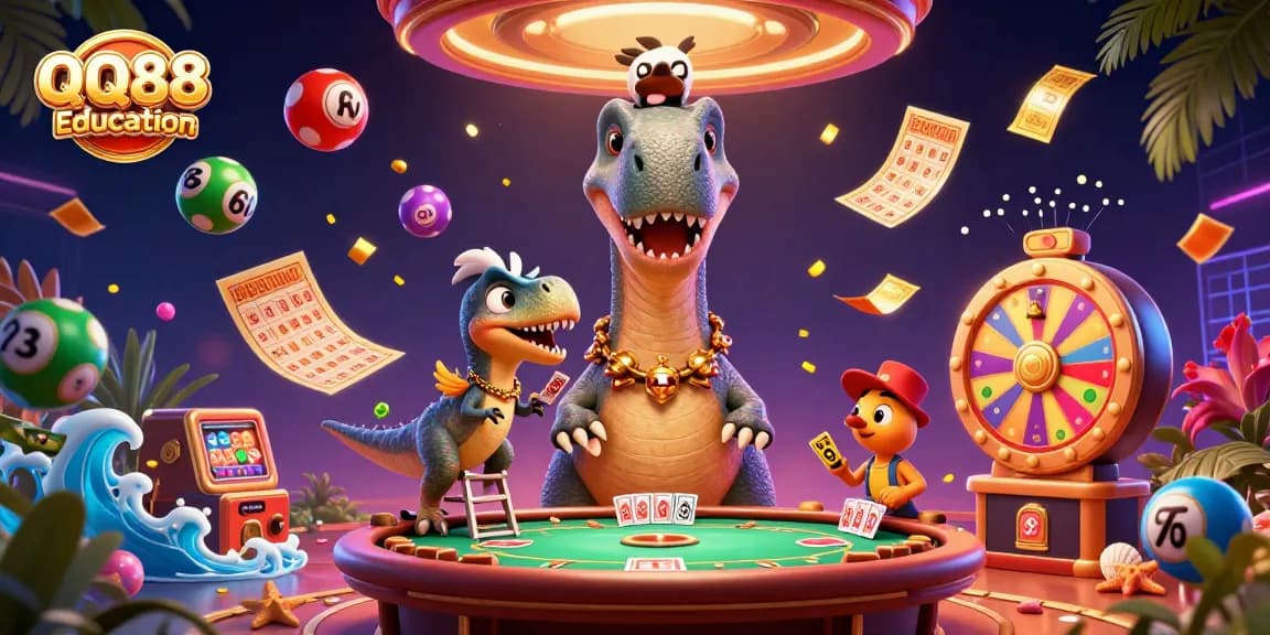Experience QQ88 Education with thrilling casino action, featuring a 3D brontosaurus in vibrant gameplay.
