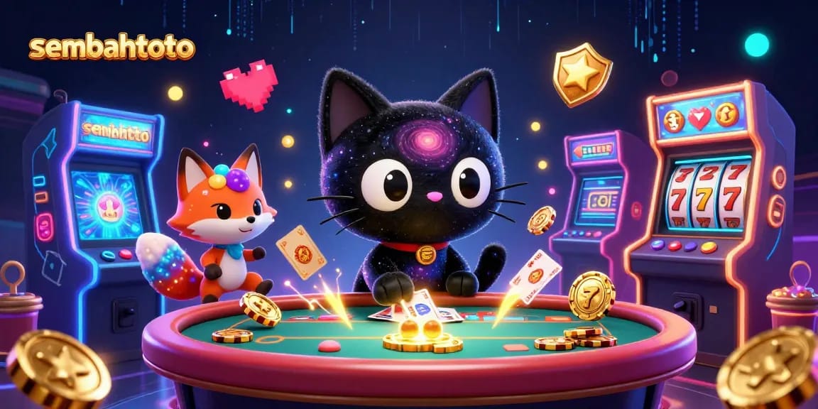 Experience the excitement of sembahtoto at a cosmic casino with vibrant characters and gaming elements.