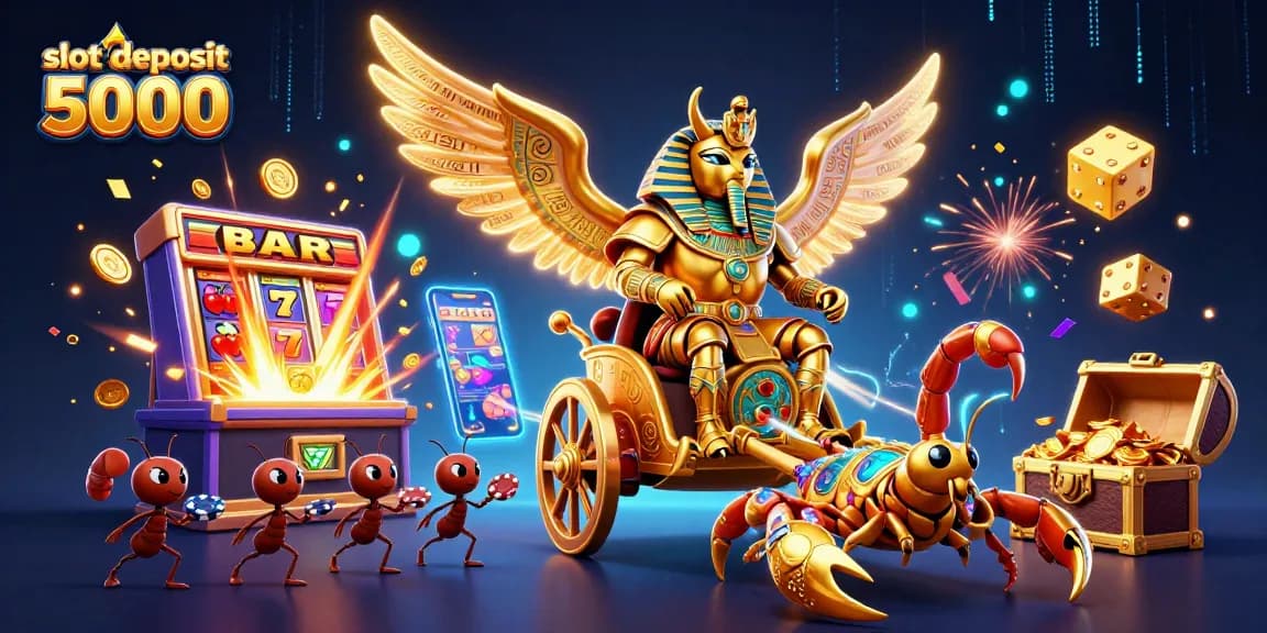 Experience excitement with slot deposit 5000 at an online casino featuring a jackpot scene.