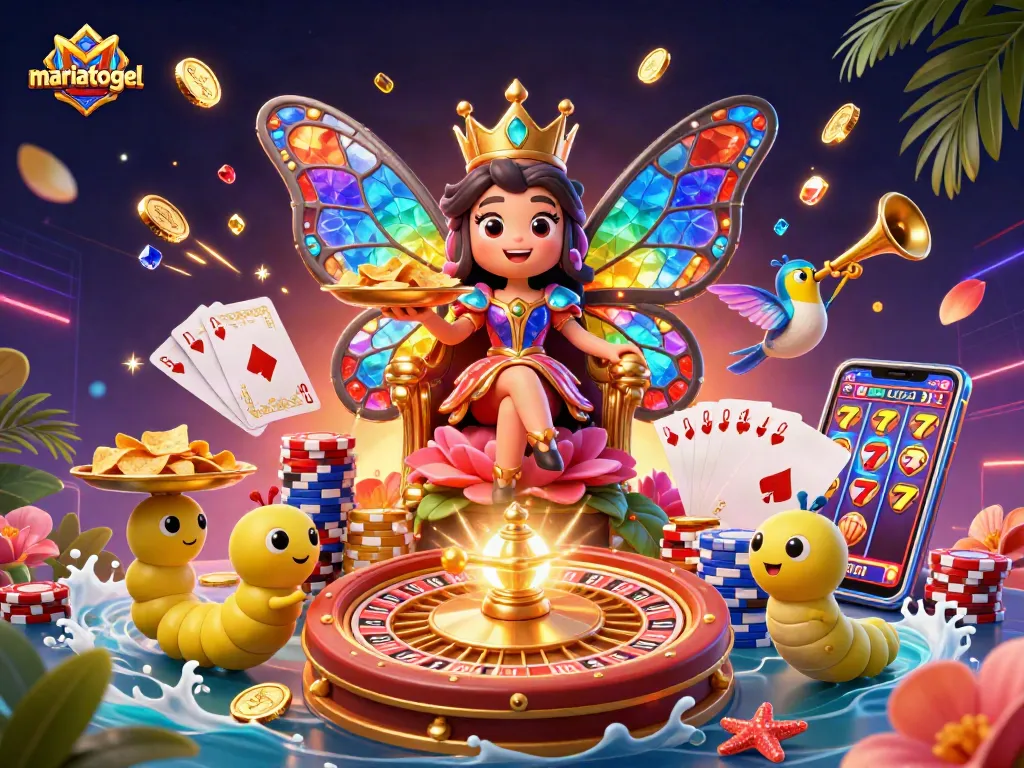 Experience the thrill of mariatogel with a vibrant 3D casino scene featuring colorful characters and engaging game elements.