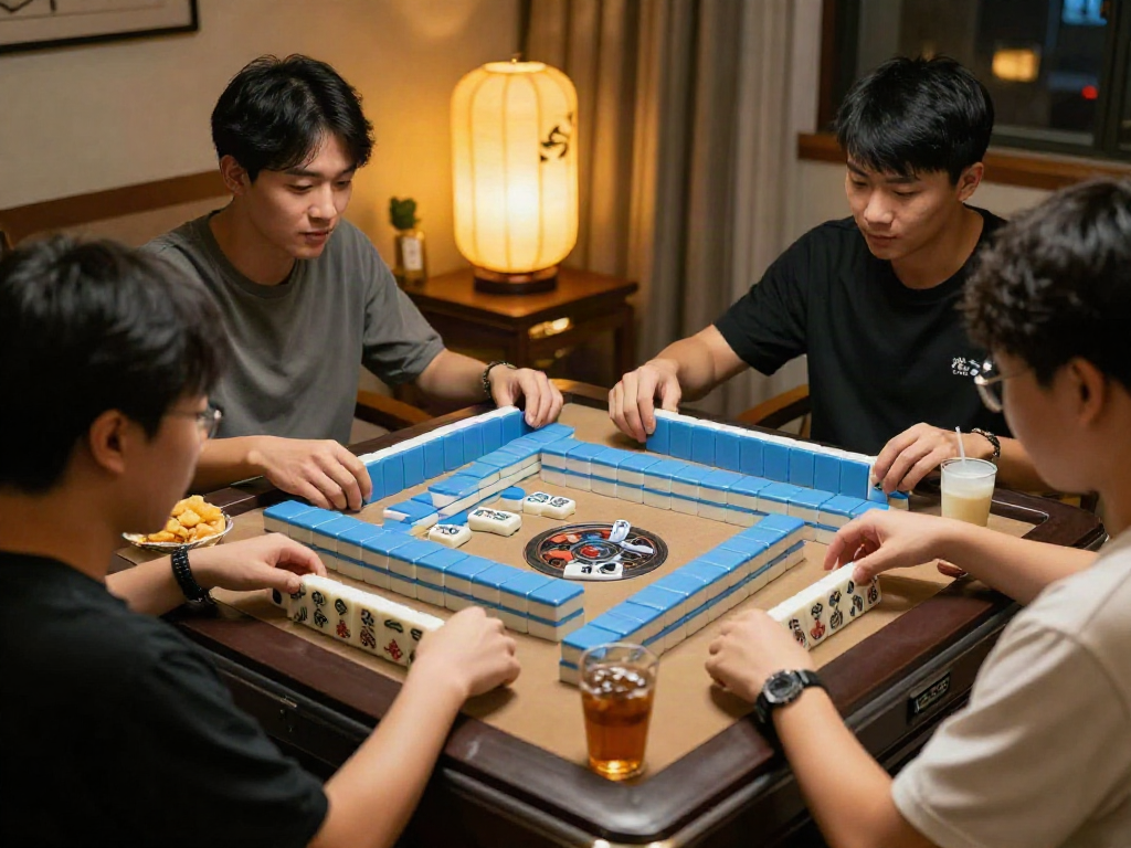 MAHJONGJP88 Official game experience with players enjoying tile strategies and snacks in a cozy gaming room.