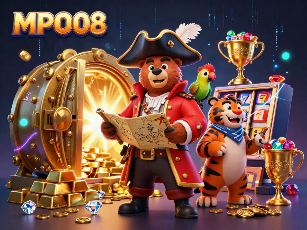 Spin and win with MPO08, illustrated with a pirate theme and vibrant treasure elements.
