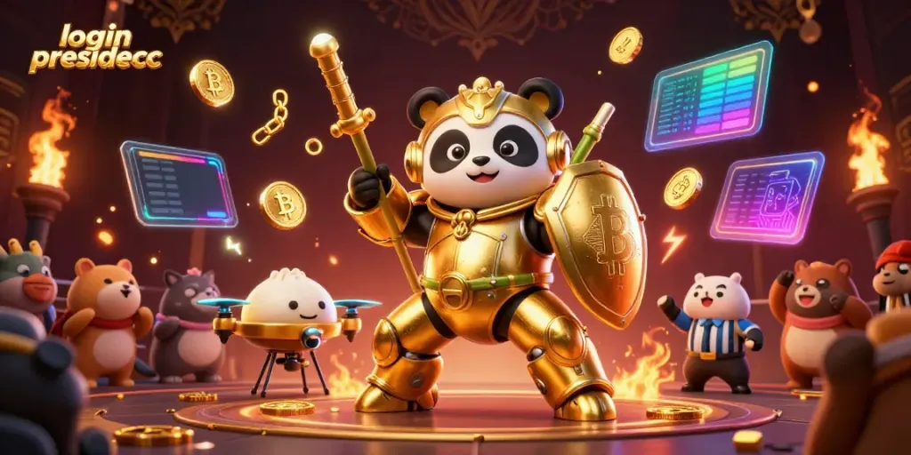 Experience gaming excitement with login presidencc in a vibrant 3D casino scene.