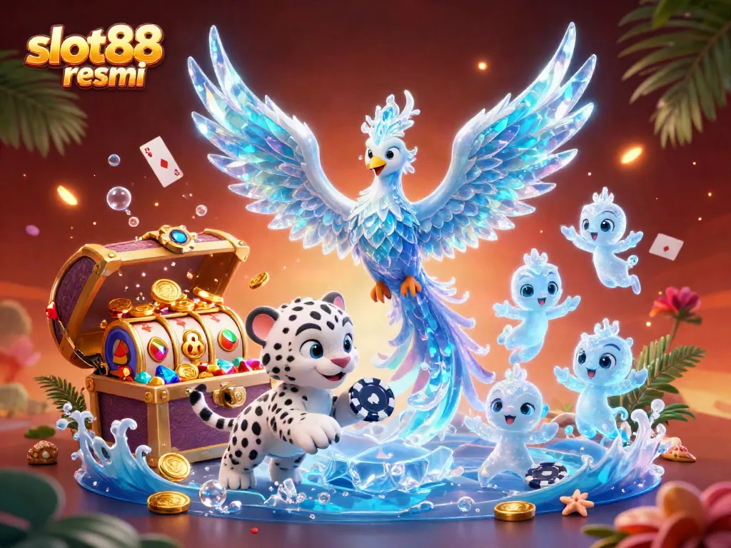 Experience the thrill of slot88 resmi with a dynamic 3D scene filled with characters and casino elements.
