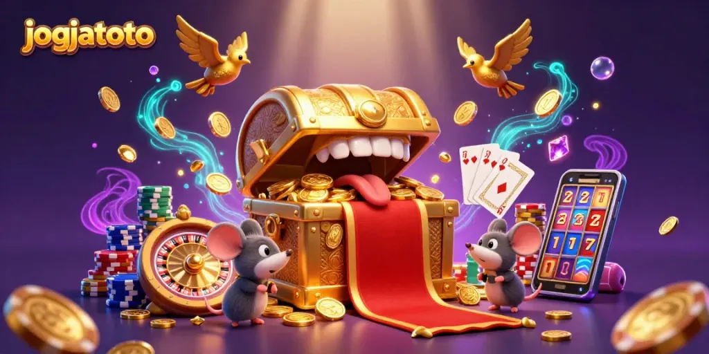 Experience excitement with jogjatoto's golden treasures in a vibrant casino-themed adventure.