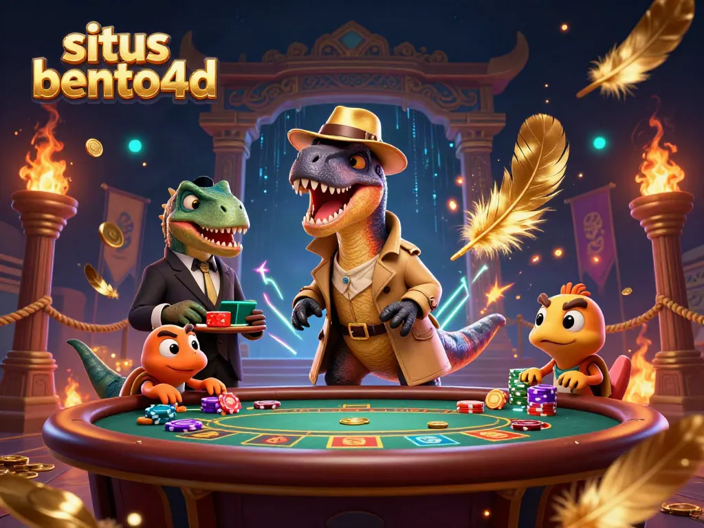 Engage with situs bento4d's thrilling scene, showcasing cartoon velociraptor card counter and dinosaurs in action.