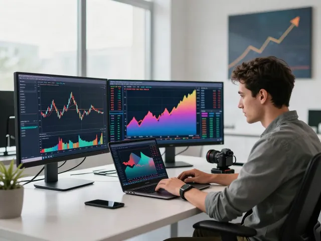 MEXC US Stocks trading analysis in a vibrant financial workspace.