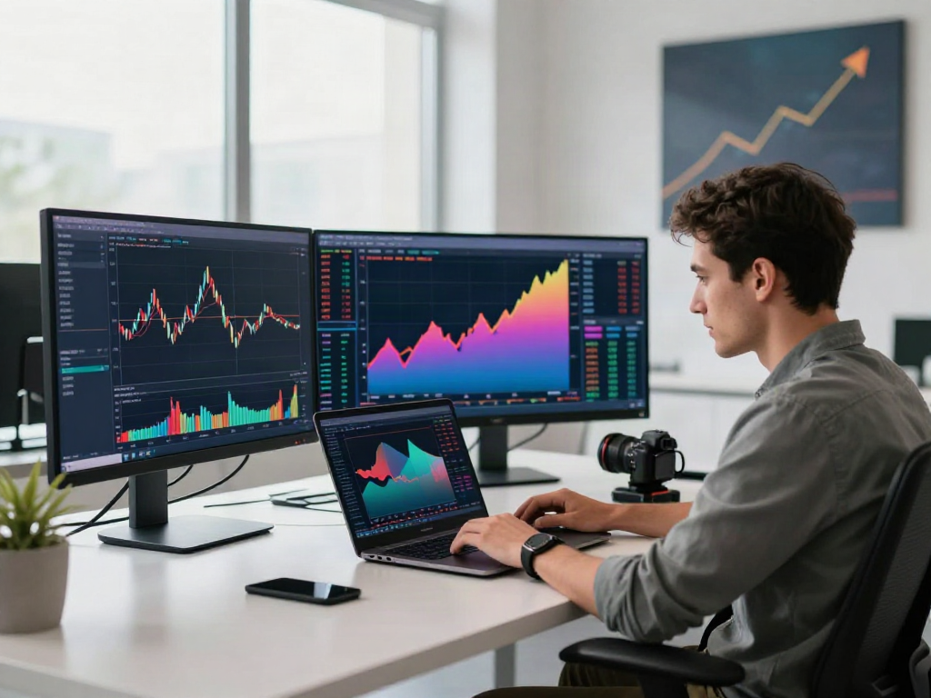 MEXC US Stocks trading analysis in a vibrant financial workspace.
