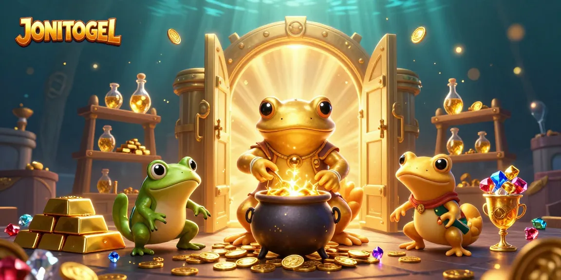在JONITOGEL中获取金钱的机会，场景描绘金色蜥蜴炼金术士与金色液体的蛙学徒