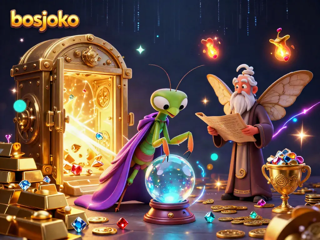 Engage in BOSJOKO gaming with dynamic characters and rich casino elements illuminating the scene.