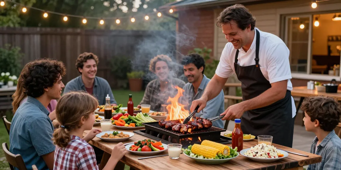 Momen kebersamaan di BBQ luar ruangan dengan BOS 88 sebagai menu utama, dikelilingi oleh sayuran segar dan saus homemade.