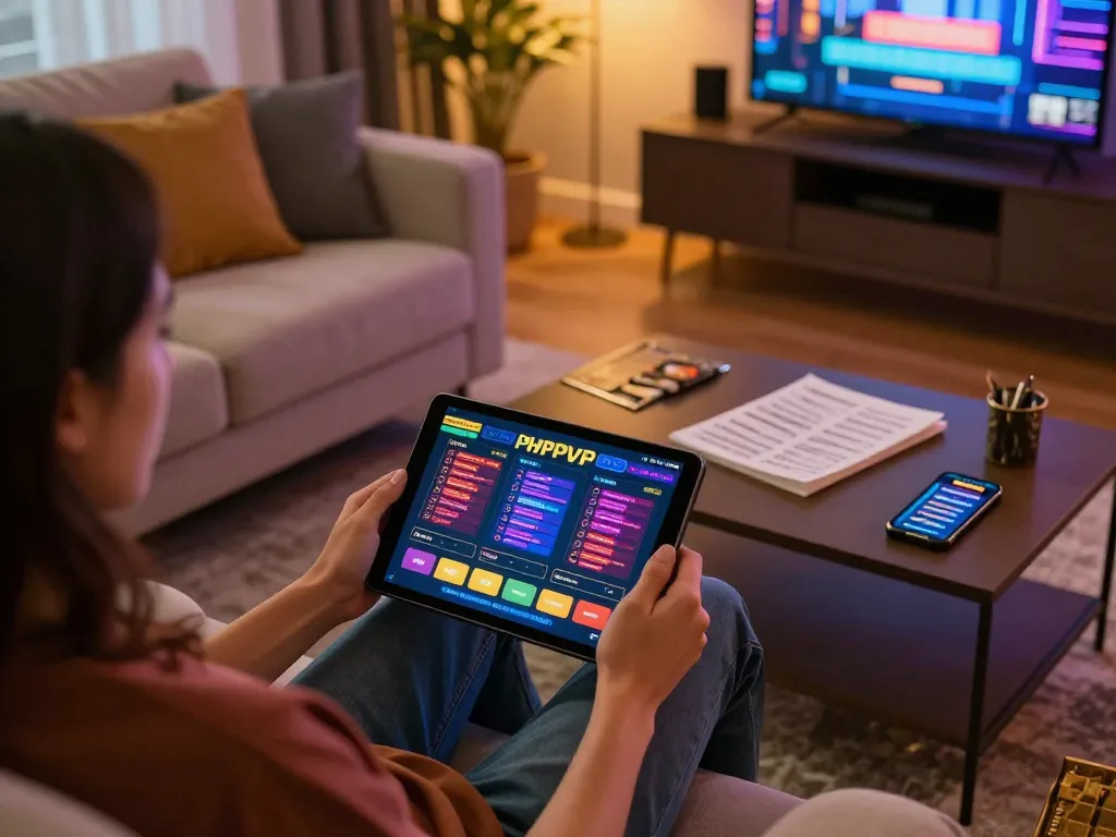 Engaging in online gaming at PHPVIP with a lively tablet interface showcasing betting options