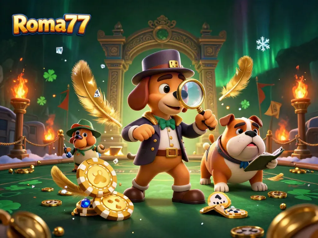 Experience thrilling gameplay with Roma77 as a detective bloodhound unearths clues in a vibrant casino.