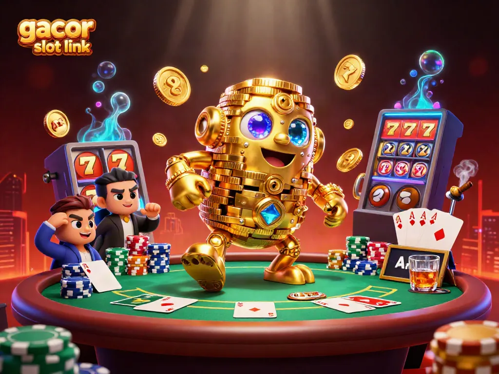 Engage with 3D cartoon golem amidst casino chaos while spinning the gacor slot link reels