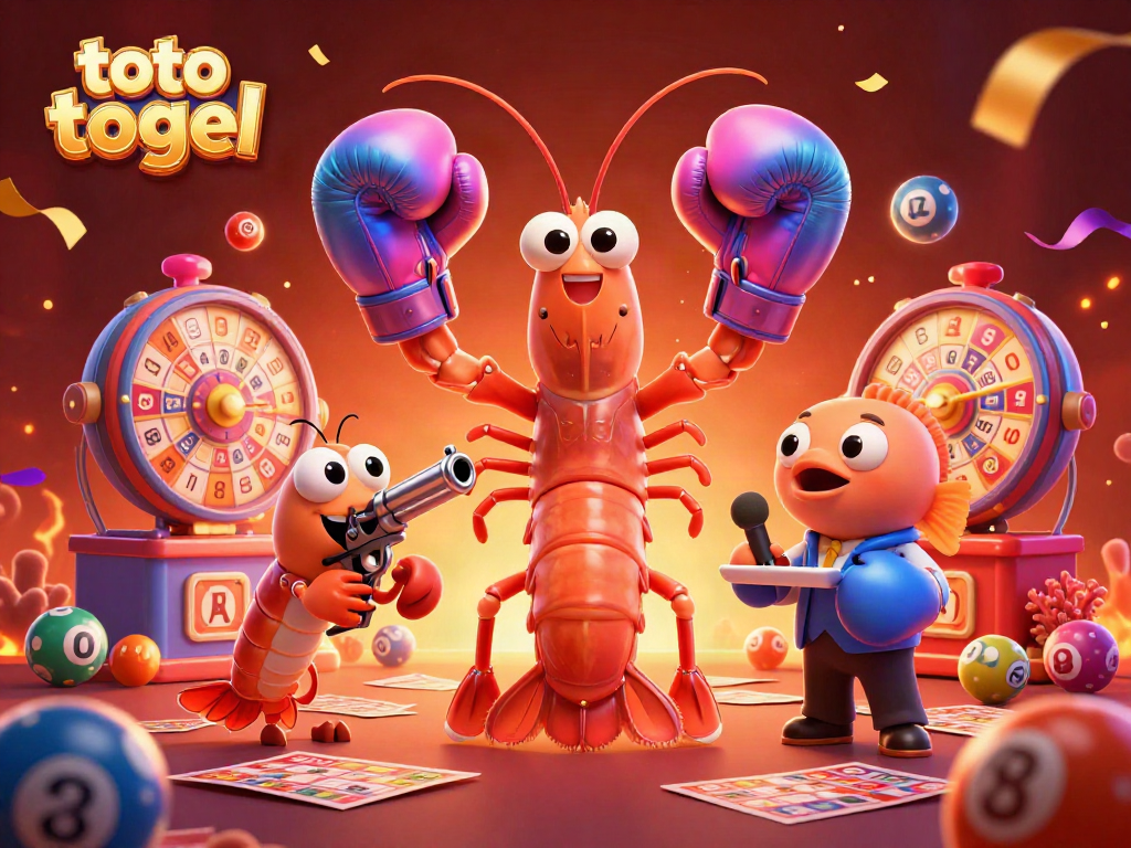 Engage with vibrant toto togel game themes featuring slick shrimp characters amidst colorful lottery elements.