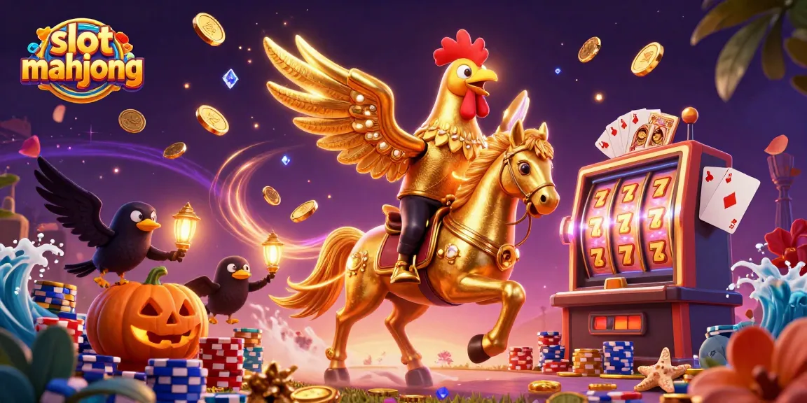 Spin the vibrant slot mahjong reels while golden coins cascade in this dynamic casino scene.