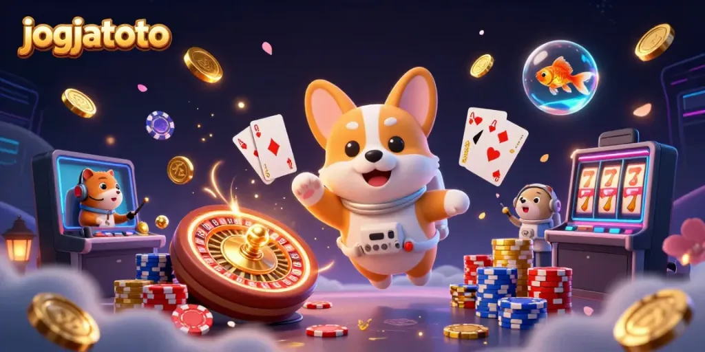 Engage with jogjatoto’s vibrant casino scene featuring an astronaut corgi and a mission-control hamster.