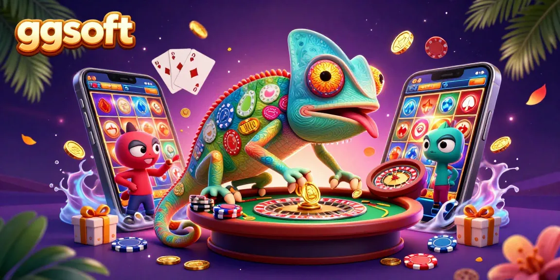 Mengambil koin emas dengan strategi ggsoft, ilustrasi kasino penuh warna dan keberuntungan.