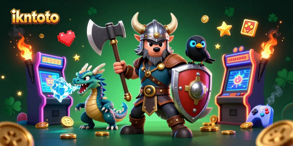 Engage with ikntoto's thrilling gaming environment featuring a Viking wolf warrior and fierce dragon.