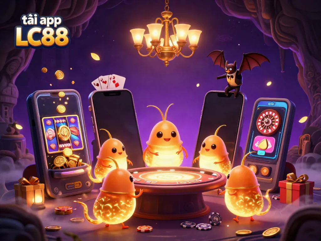 Light up your chances with tải app LC88, illuminated by glowworms in a vibrant casino scene.