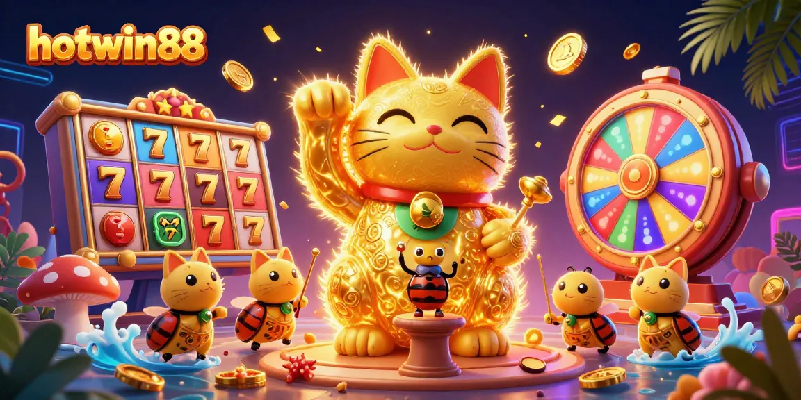 Hotwin88 menghadirkan slot online dengan simbol beruntung dalam suasana penuh warna dan keberuntungan.