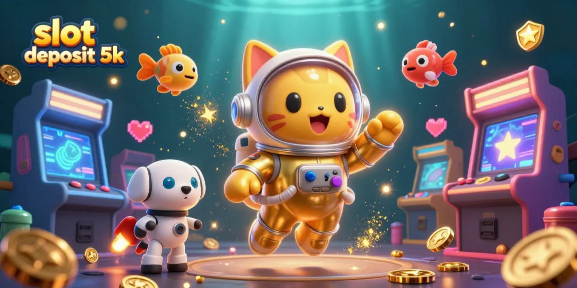 Permainan slot deposit 5k dengan cat astronot dan anjing robot, keseruan serta nuansa kasino yang menarik.