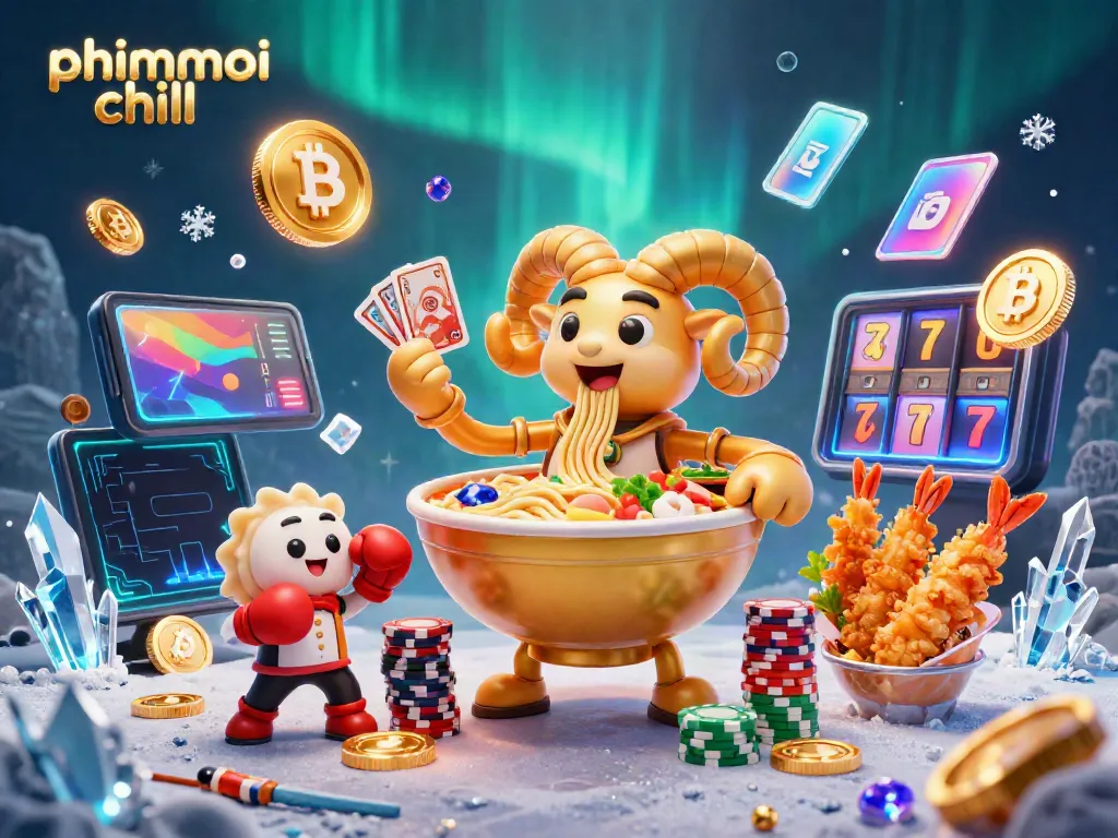 Engage with phimmoi chill, a vibrant casino scene featuring cartoon characters and cryptocurrencies.