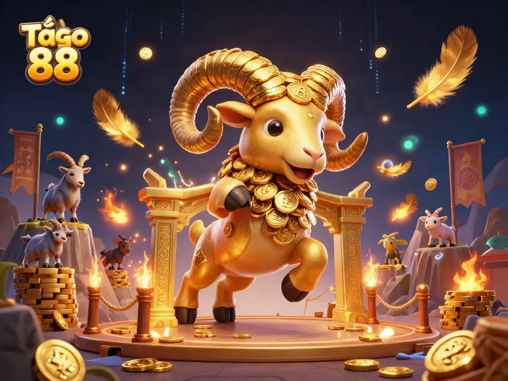 Download Tải go 88 with thrilling gaming elements featuring a golden ram and casino atmosphere.