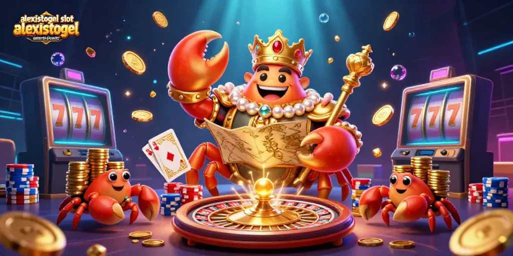 Ilustrasi 3D menarik alexistogel slot alexistogel alternatif dengan kembang emas dan permainan kasino.