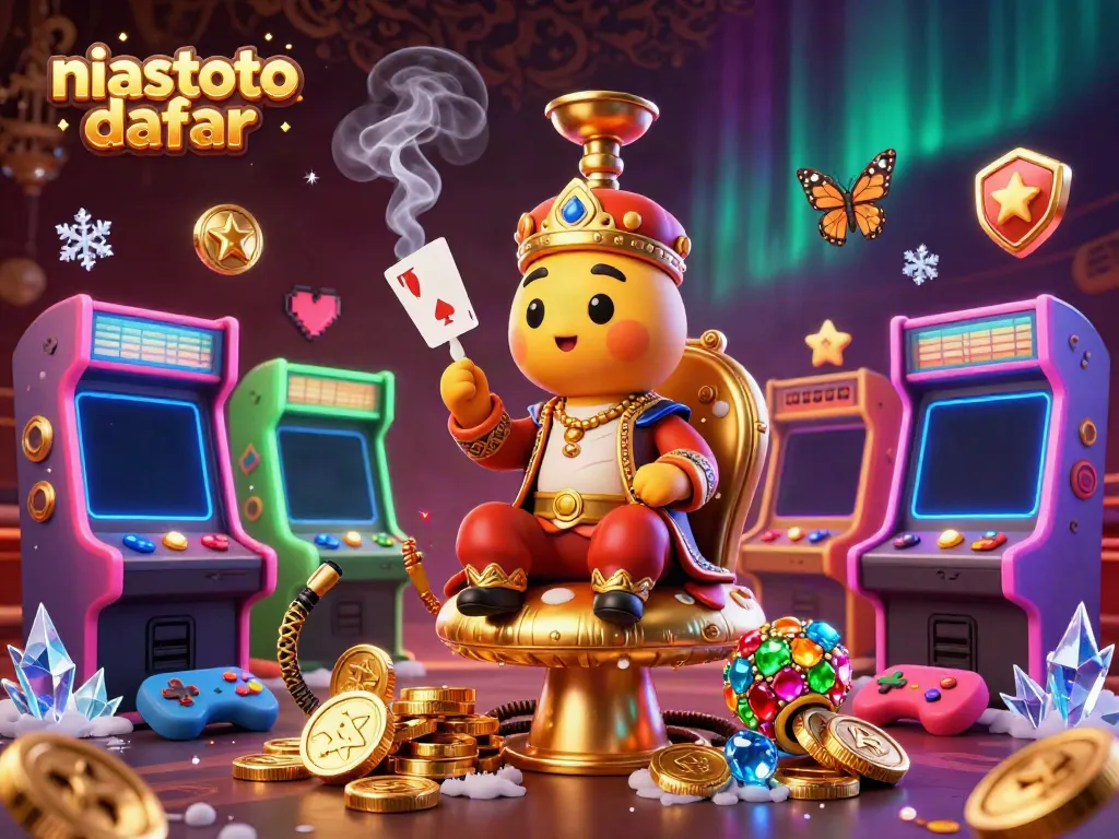 Gambaran niastoto daftar yang menggambarkan penguasaan kasino dengan elemen ceria dan simbol perjudian.