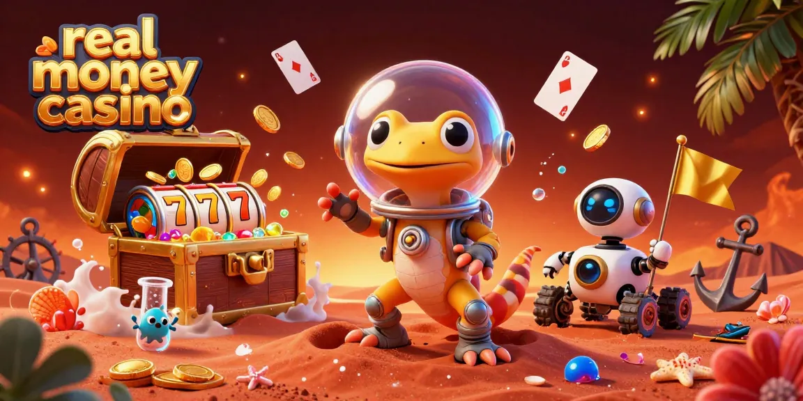 Experience the vibrant thrills of a real money casino adventure in this exciting 3D illustration.