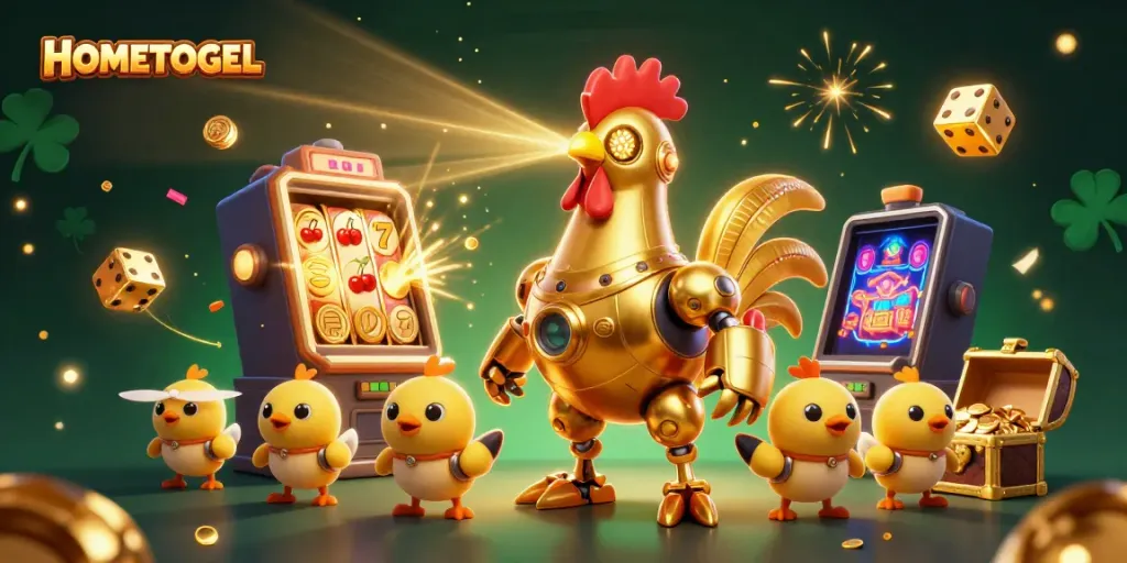 Experience a thrilling casino adventure with HOMETOGEL's vibrant digital illustration featuring exciting gaming elements and characters.