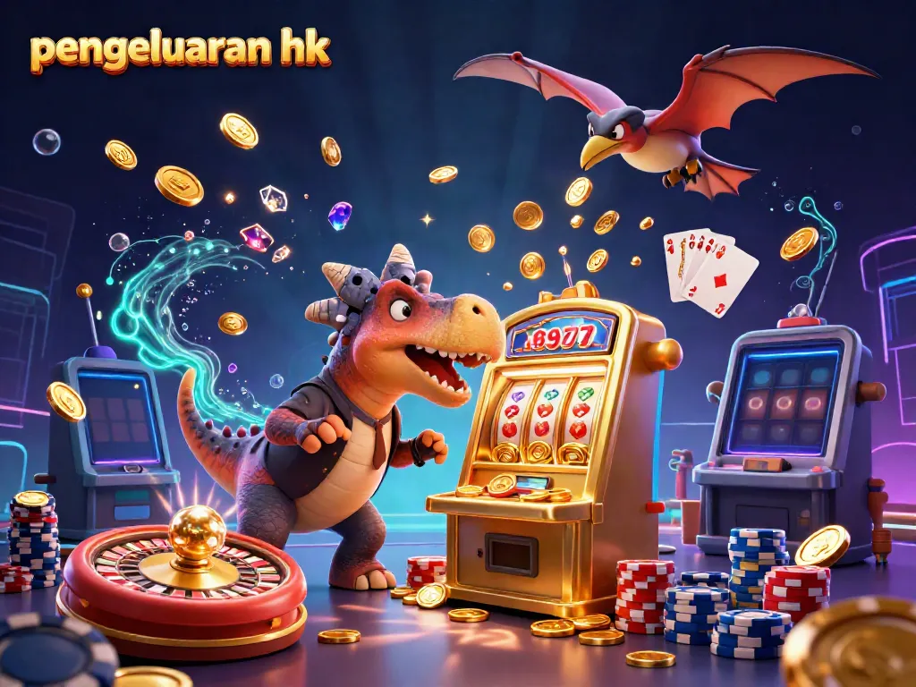 Menampilkan angka pengeluaran hk dengan ilustrasi dinamis slot dan dinosaurus