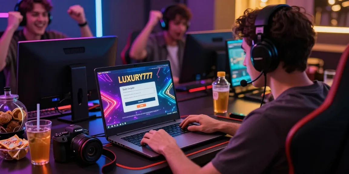 LUXURY777 Login dalam suasana gaming dengan pengguna terlibat di laptop.