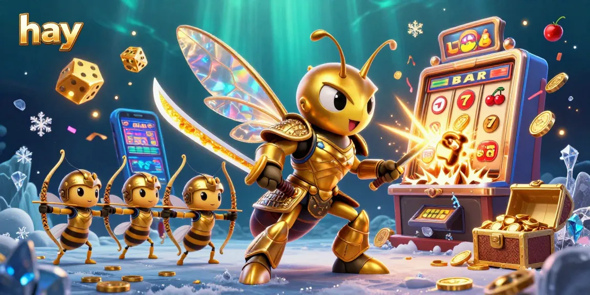 Spin jackpots at hay with a golden hornet and bee archers in this vibrant casino illustration.