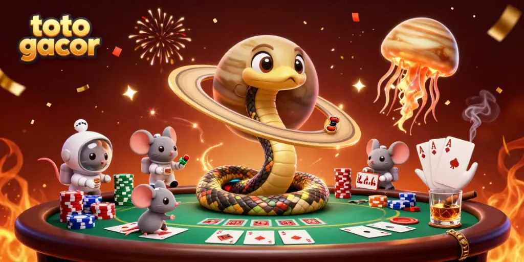 Experience toto gacor with astronaut mice placing bets on a vibrant roulette wheel scene.