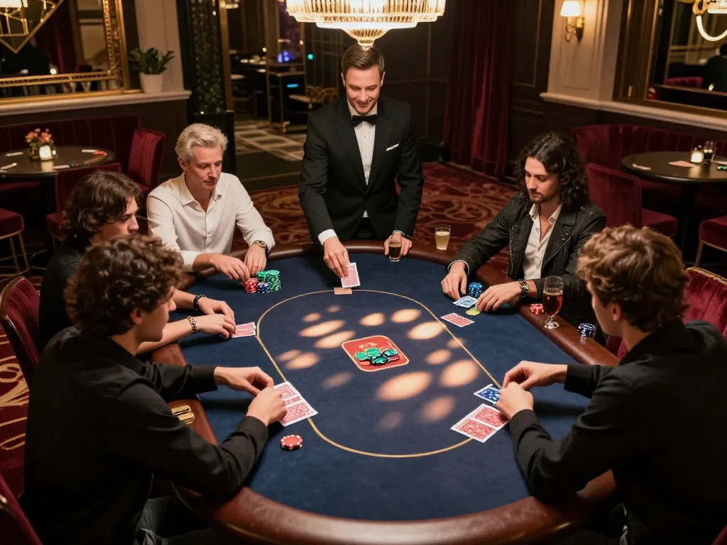 Players at a poker table focusing on their hands while enjoying the CM88 gaming experience.