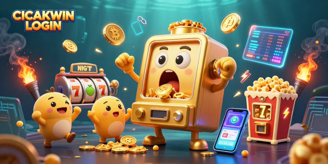 Menyaksikan CICAKWIN LOGIN saat mesin slot emas menghantam jackpot dengan koin berlaluan, dalam suasana permainan judi yang meriah.